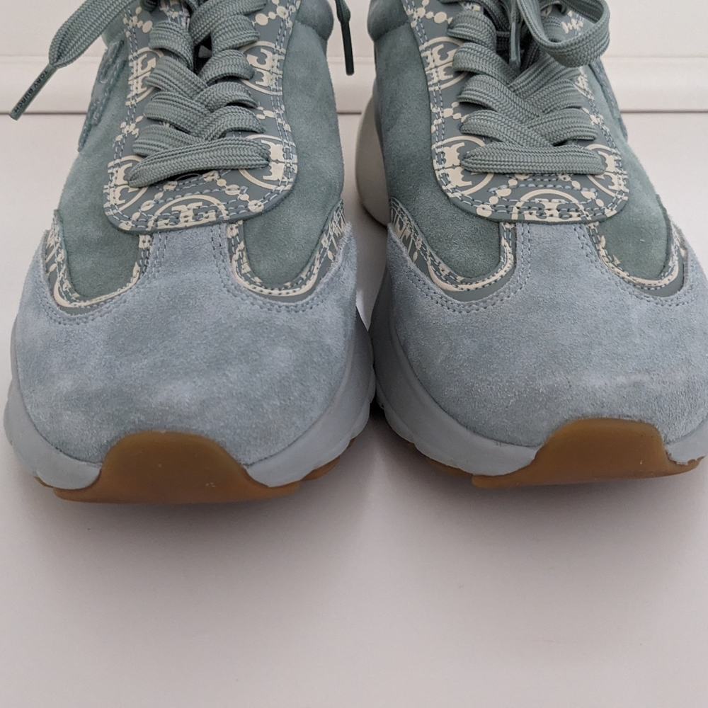 EUC! Tory Burch T Monogram Good Luck Sneaker Calf Leather Blue Celadon Size 7.5 - Picture 13 of 13